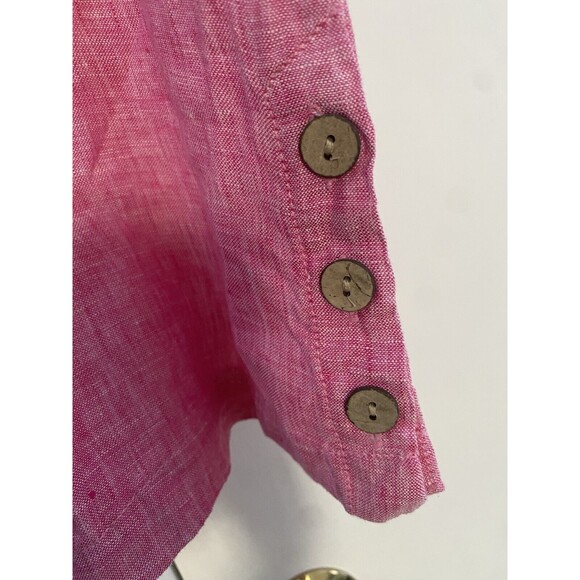 C&C California Womens Top Blouse Large Linen Red Wood Buttons - Picture 3 of 6